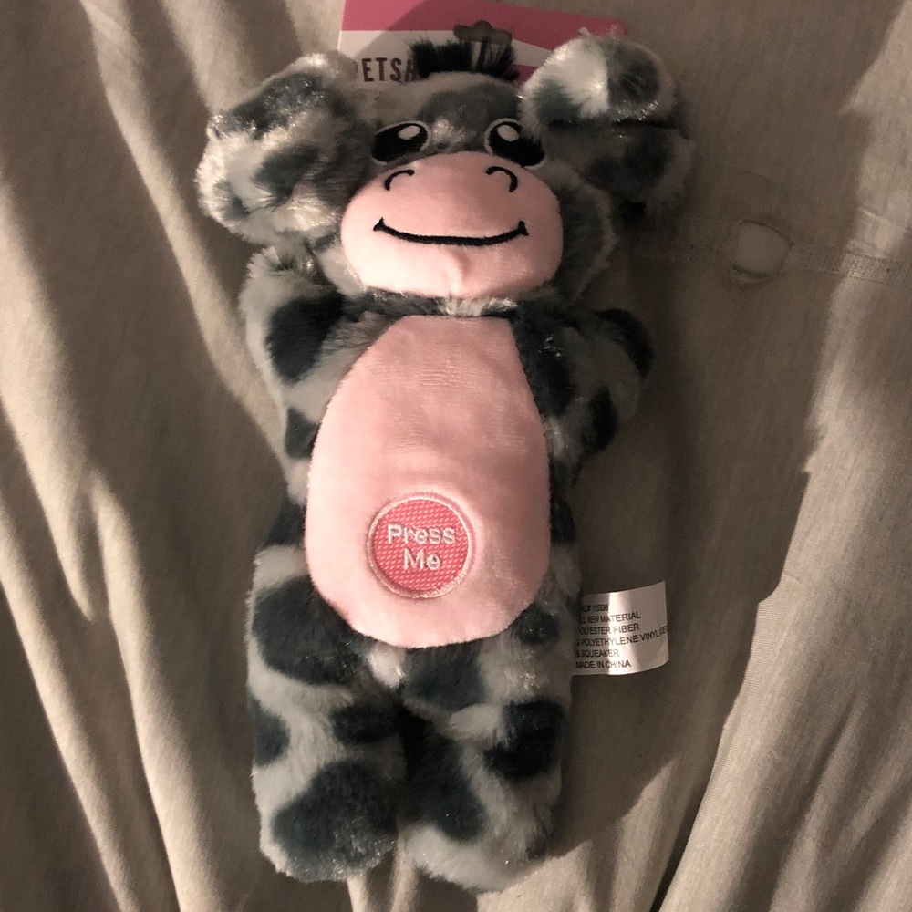 Plush Dog Toy with Squeaker- Pink and Gray